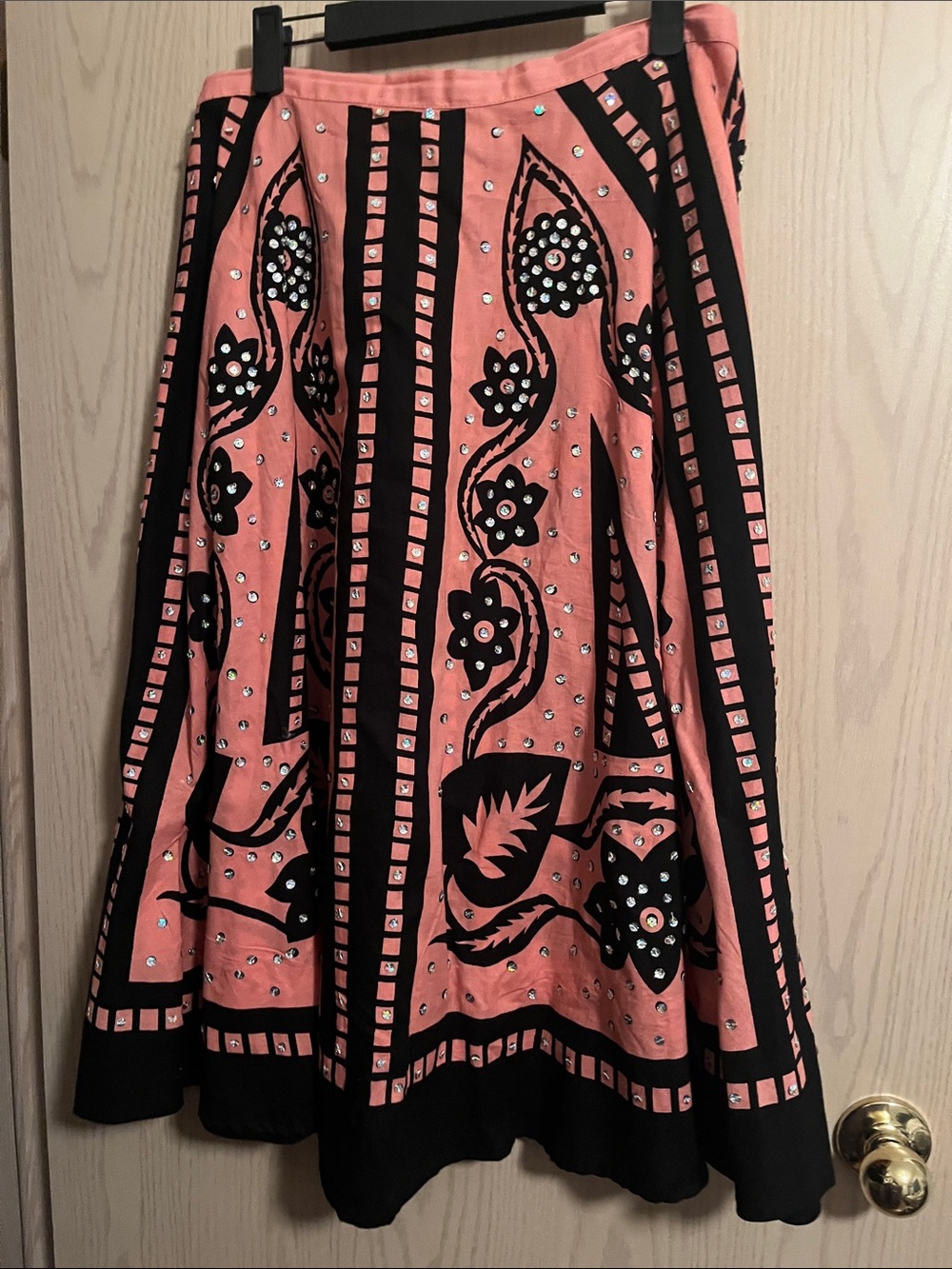 Jane Ashley Coral Pink and Black A-Line Embellished Skirt